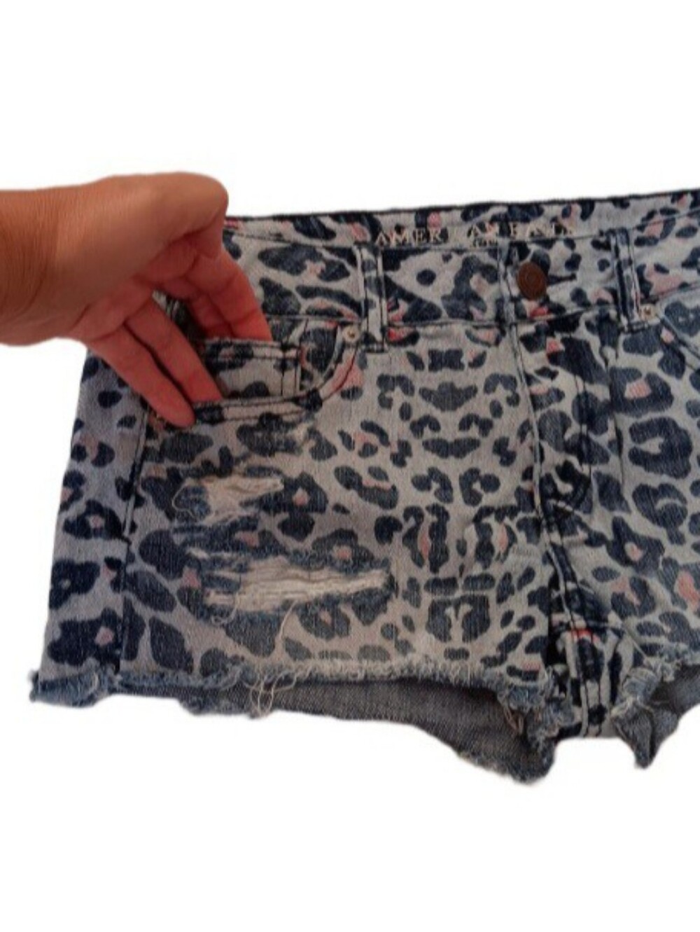 American Eagle Outfitters Blue and Red Leopard Jean Shorts | EUC | Shortie - Picture 11 of 16